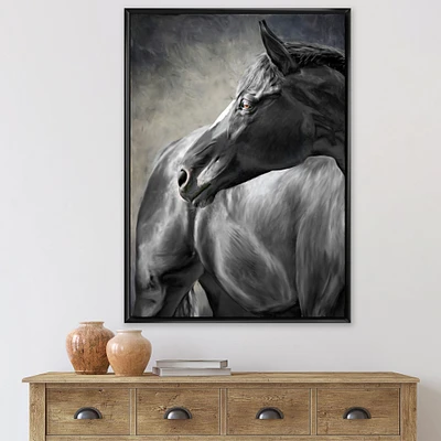 Portrait of A Black Horse  Canvas Wall Art Print