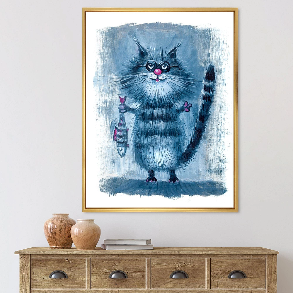 Cat Holding A Fish Its Claws  Wall Art