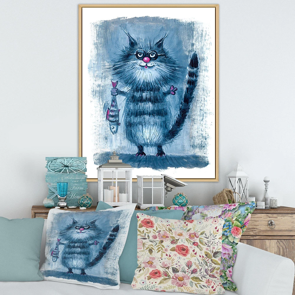 Cat Holding A Fish Its Claws  Wall Art