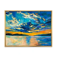 Cloudy Wide Open Sunset Over Ocean Horizon  Wall Art