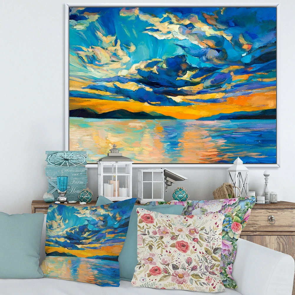 Cloudy Wide Open Sunset Over Ocean Horizon  Wall Art