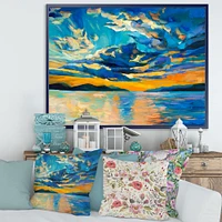 Cloudy Wide Open Sunset Over Ocean Horizon  Wall Art