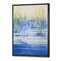 Blue Heron on The Lake Shore At Sunset  Canvas Wall Art Print