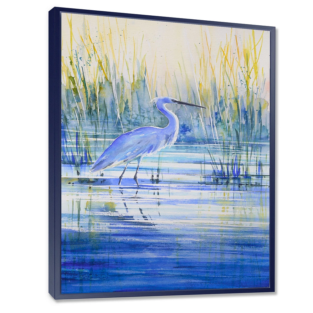 Blue Heron on The Lake Shore At Sunset  Canvas Wall Art Print