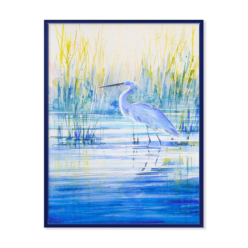 Blue Heron on The Lake Shore At Sunset  Canvas Wall Art Print