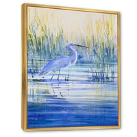Blue Heron on The Lake Shore At Sunset  Canvas Wall Art Print
