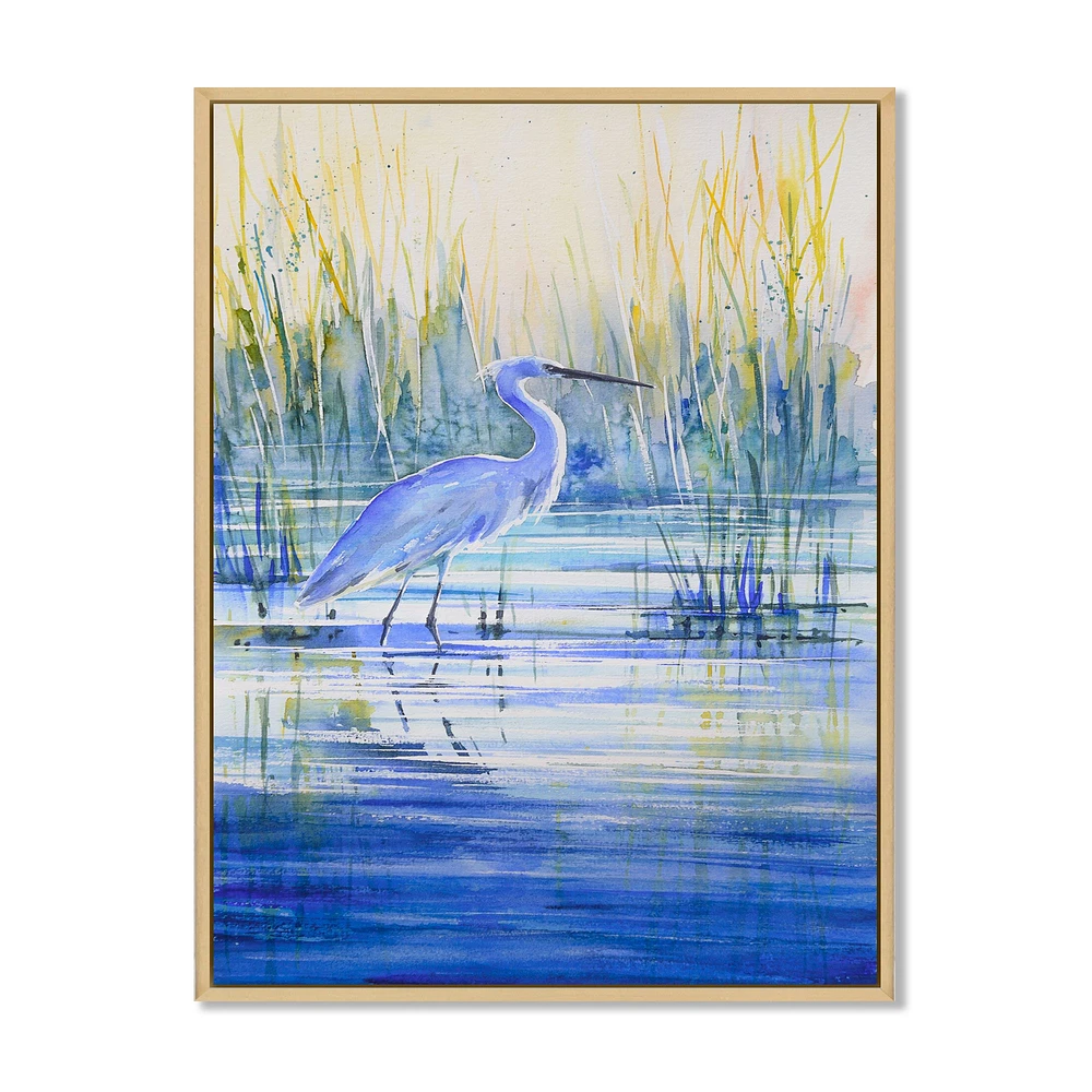 Blue Heron on The Lake Shore At Sunset  Canvas Wall Art Print