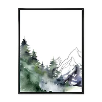 Winter Dark Blue Mountain Landscape with Trees III Canvas Wall Art Print
