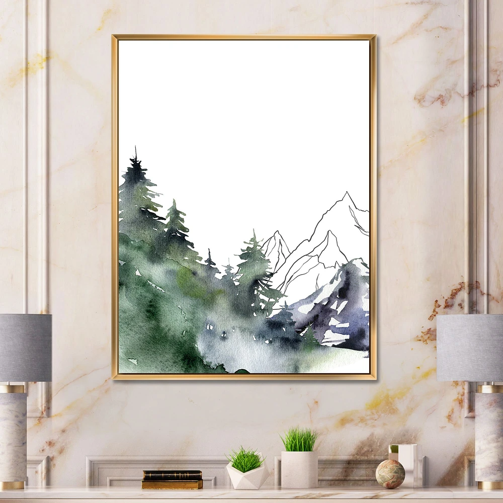 Winter Dark Blue Mountain Landscape with Trees III Canvas Wall Art Print