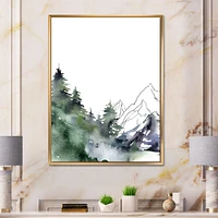 Winter Dark Blue Mountain Landscape with Trees III Canvas Wall Art Print