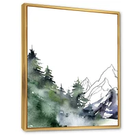 Winter Dark Blue Mountain Landscape with Trees III Canvas Wall Art Print