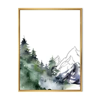 Winter Dark Blue Mountain Landscape with Trees III Canvas Wall Art Print