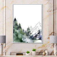 Winter Dark Blue Mountain Landscape with Trees III Canvas Wall Art Print