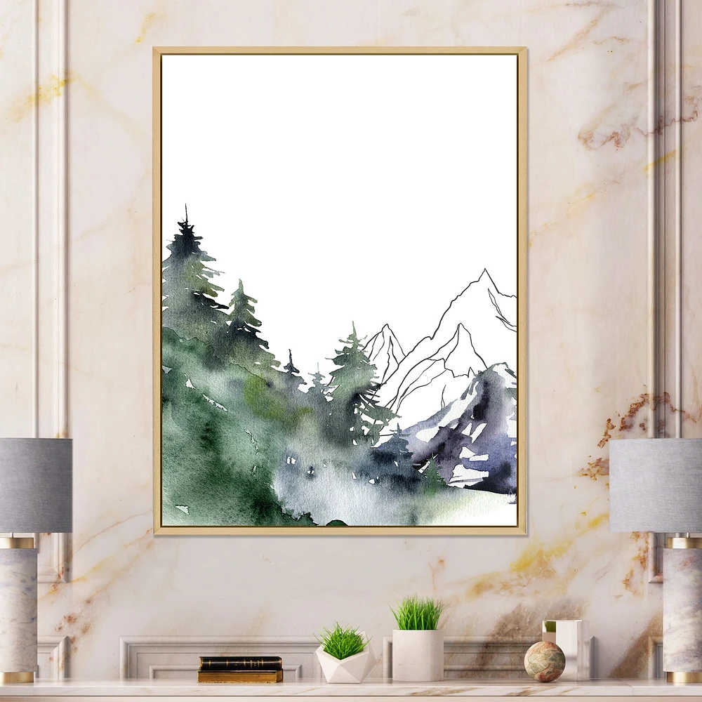 Winter Dark Blue Mountain Landscape with Trees III Canvas Wall Art Print