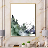 Winter Dark Blue Mountain Landscape with Trees III Canvas Wall Art Print
