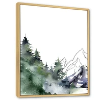 Winter Dark Blue Mountain Landscape with Trees III Canvas Wall Art Print