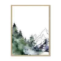 Winter Dark Blue Mountain Landscape with Trees III Canvas Wall Art Print