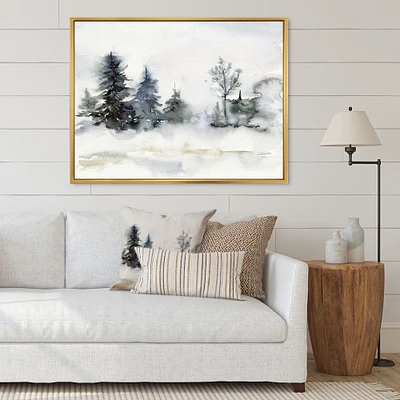 Christmas Minimalistic Forest Landscape and Snow Canvas Wall Art