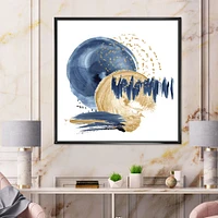 Dark Blue & Gold Abstract Circle Ocean Texture  Wall Art