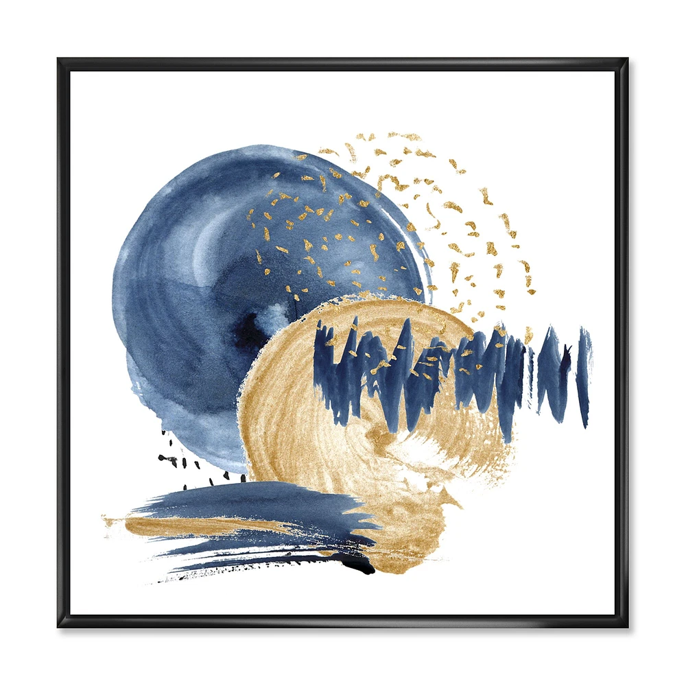 Dark Blue & Gold Abstract Circle Ocean Texture  Wall Art