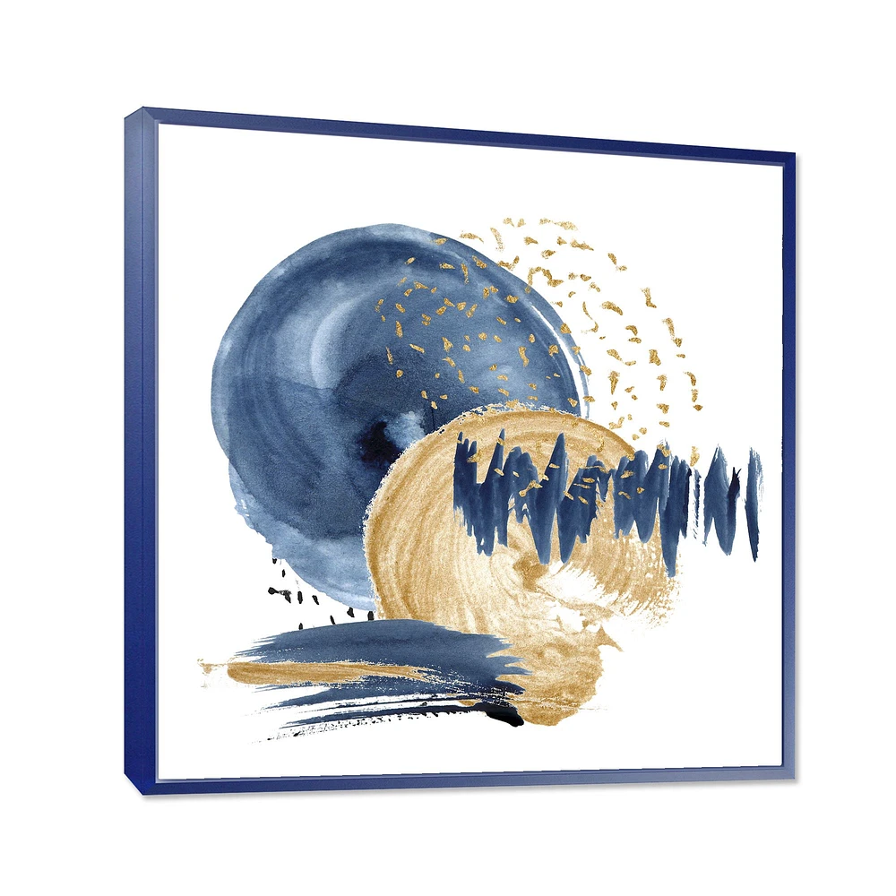 Dark Blue & Gold Abstract Circle Ocean Texture  Wall Art