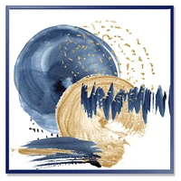 Dark Blue & Gold Abstract Circle Ocean Texture  Wall Art