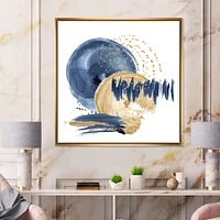 Dark Blue & Gold Abstract Circle Ocean Texture  Wall Art