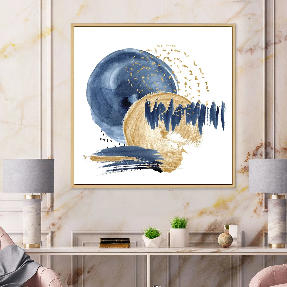 Dark Blue & Gold Abstract Circle Ocean Texture  Wall Art