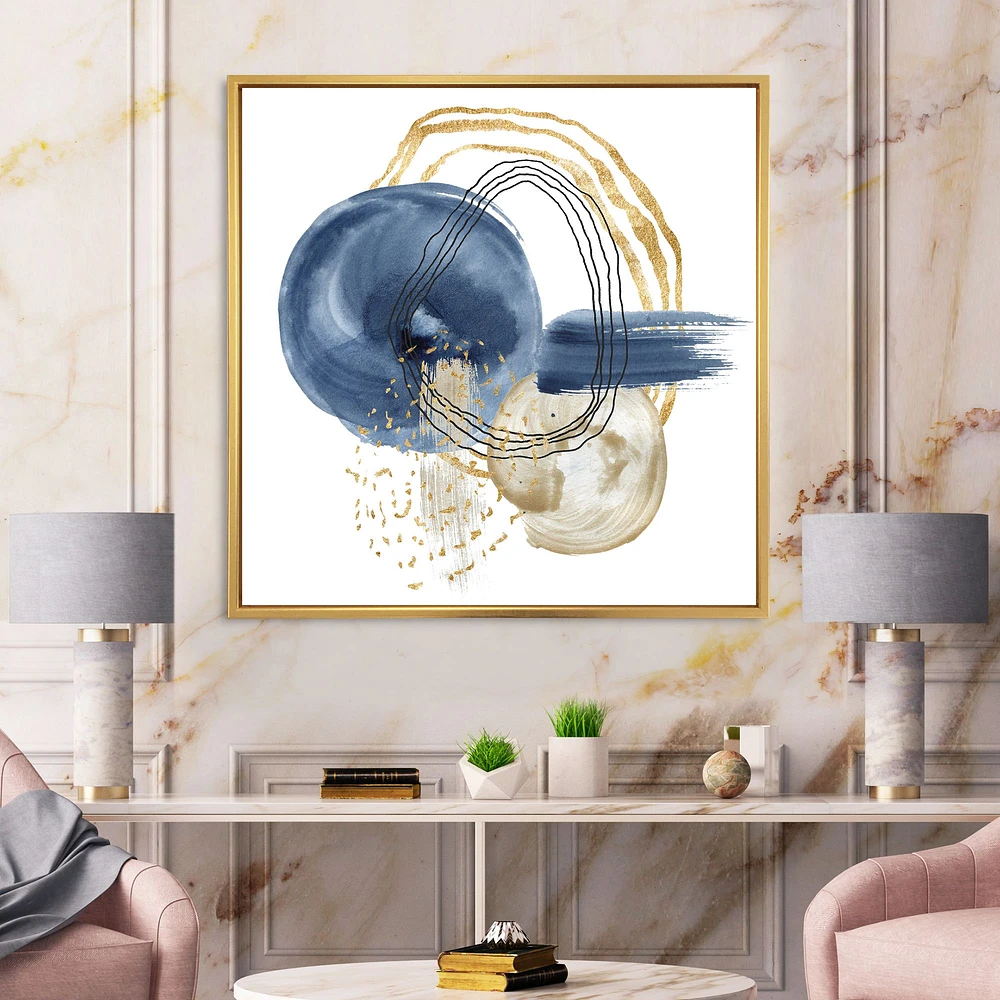 Abstract Dark Blue Gold & Black Underwater Life Canvas Wall Art Print