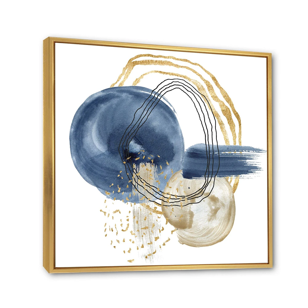 Abstract Dark Blue Gold & Black Underwater Life Canvas Wall Art Print