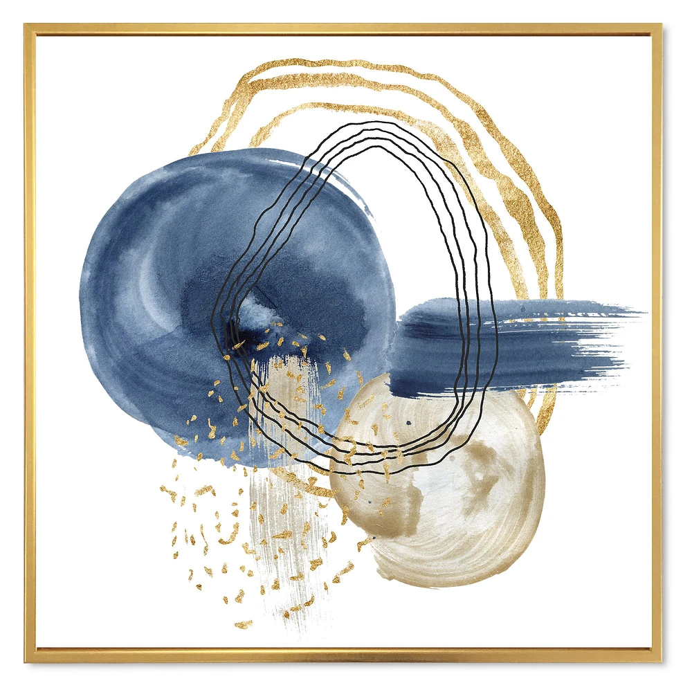 Abstract Dark Blue Gold & Black Underwater Life Canvas Wall Art Print