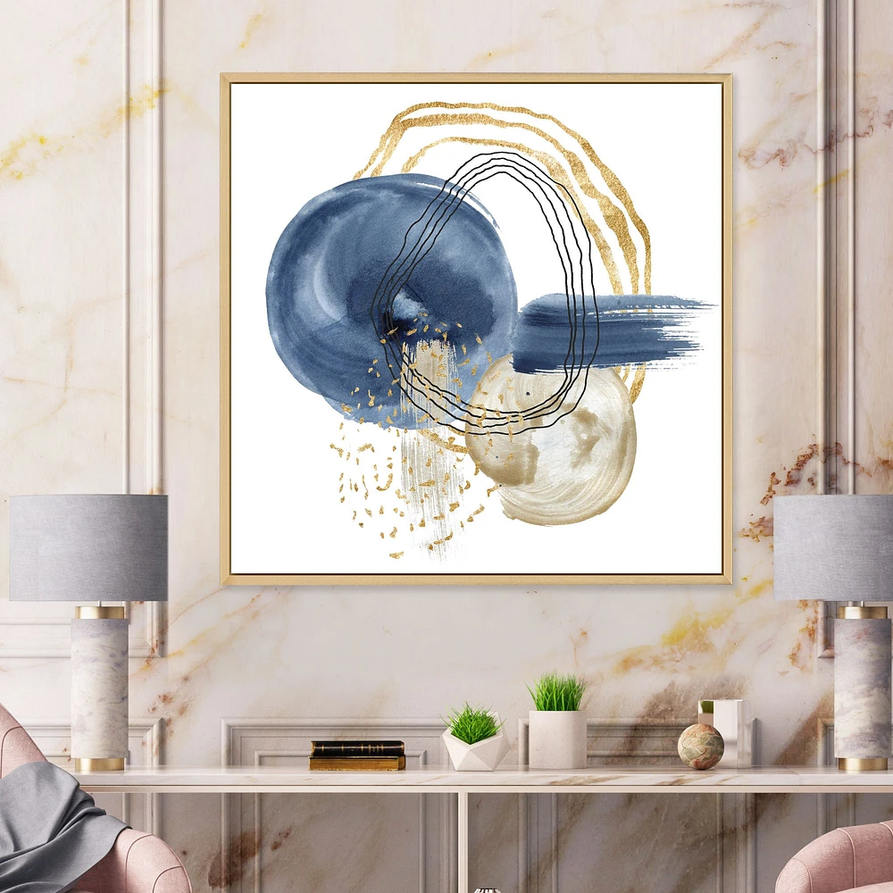 Abstract Dark Blue Gold & Black Underwater Life Canvas Wall Art Print