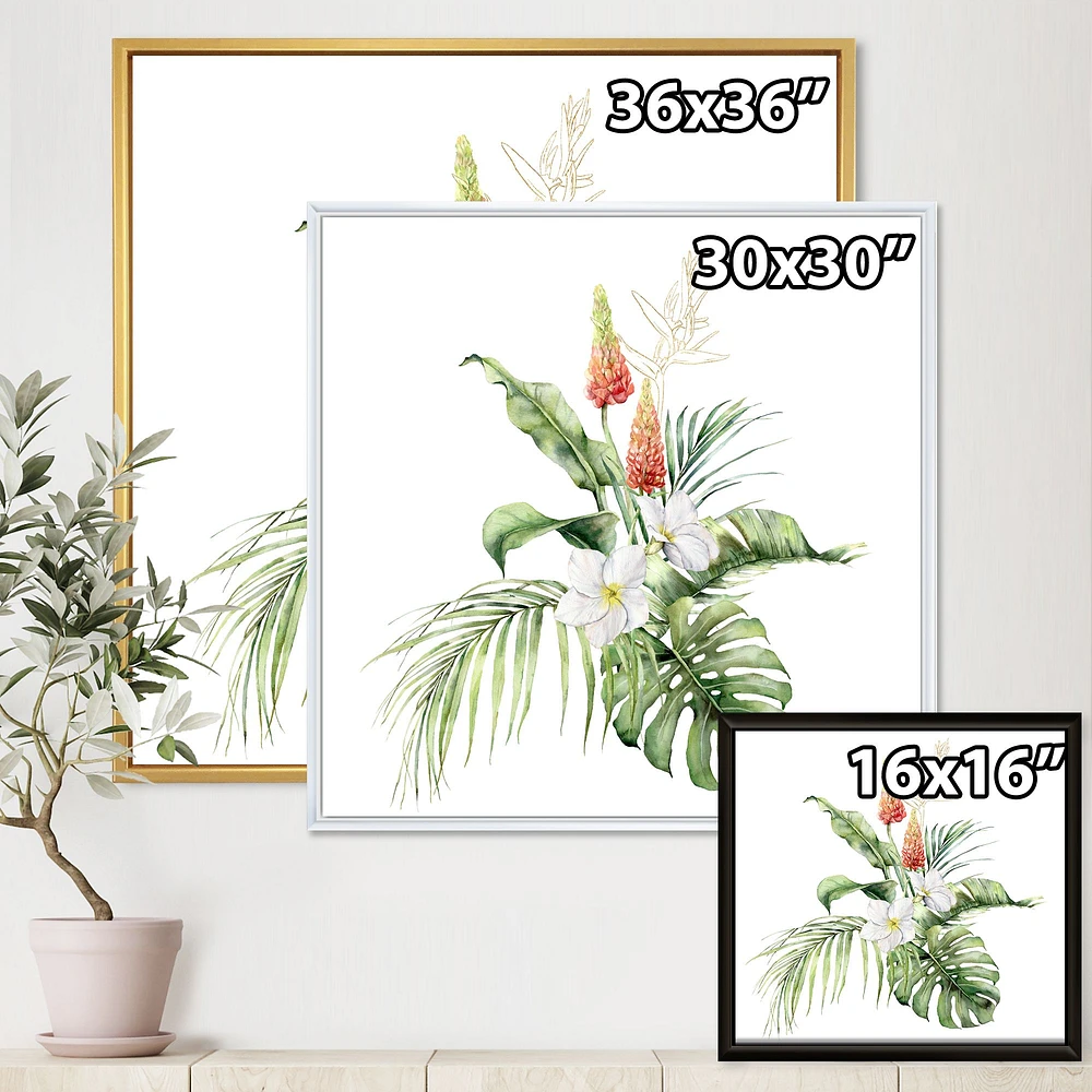 Tropical Bouquet with Lupine Plumeria Palm Leaves  Wall Art