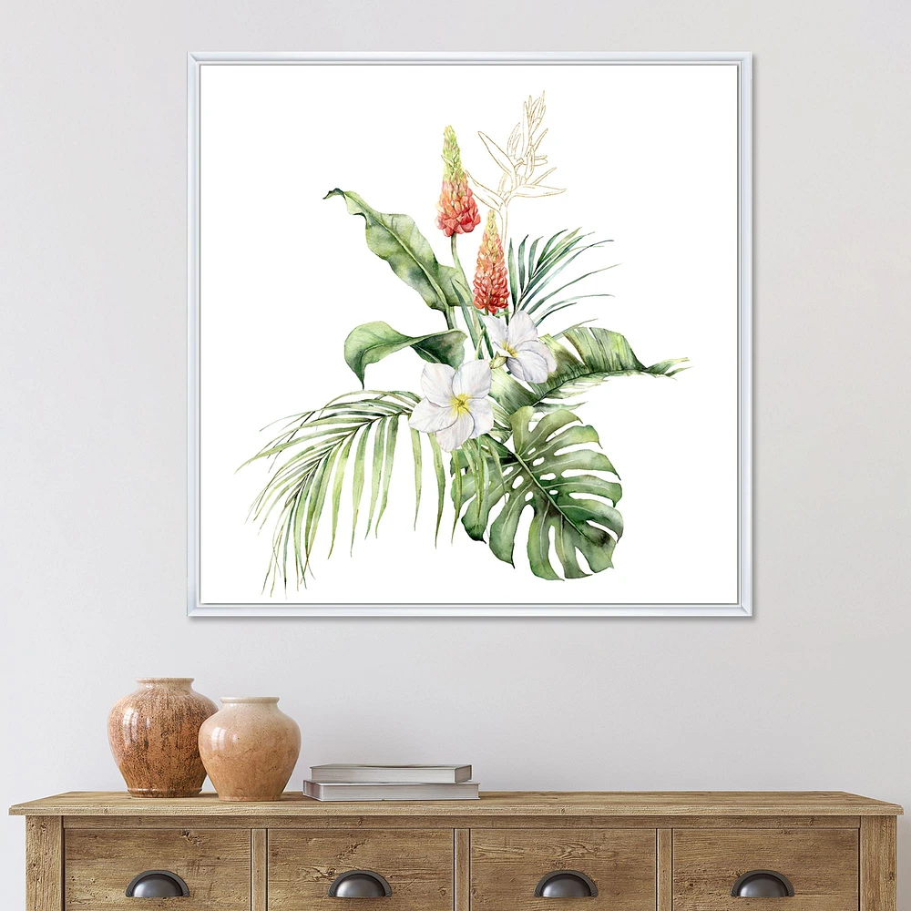 Tropical Bouquet with Lupine Plumeria Palm Leaves  Wall Art