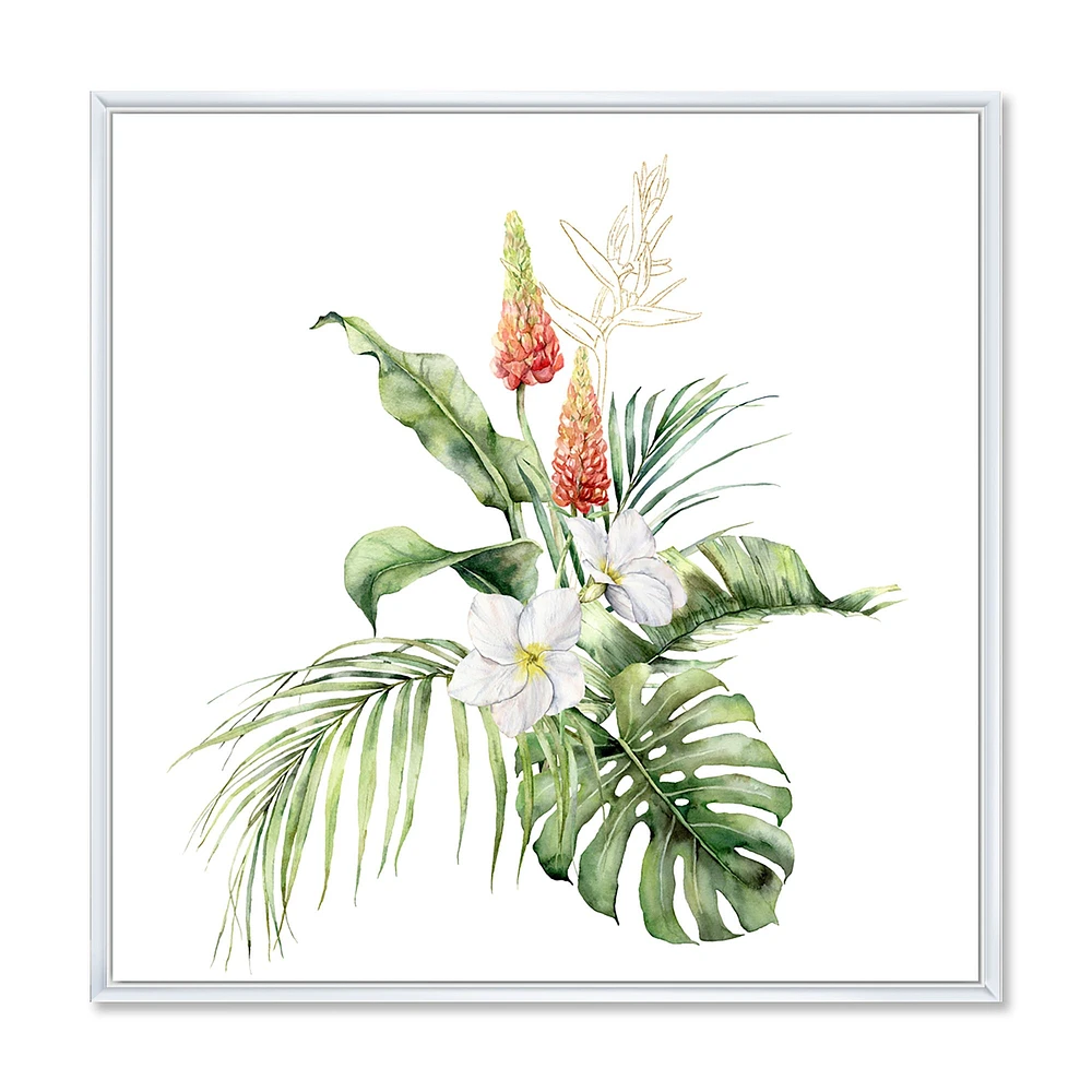 Tropical Bouquet with Lupine Plumeria Palm Leaves  Wall Art