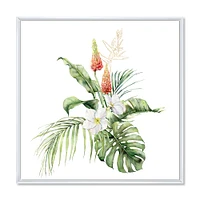 Toile imprimée « Tropical Bouquet with Lupine Plumeria Palm Leaves »