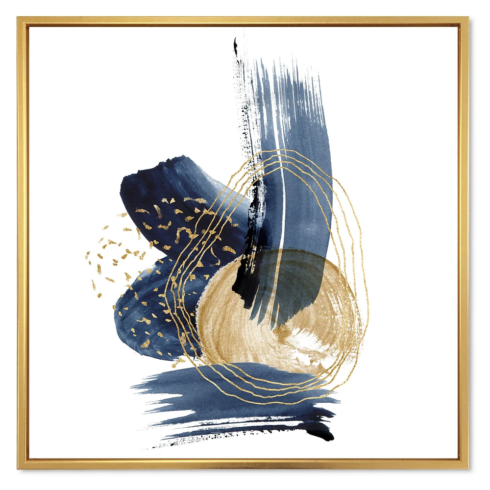 Toile imprimée « Landscape of Dark Blue Mountains & Gold Strokes II