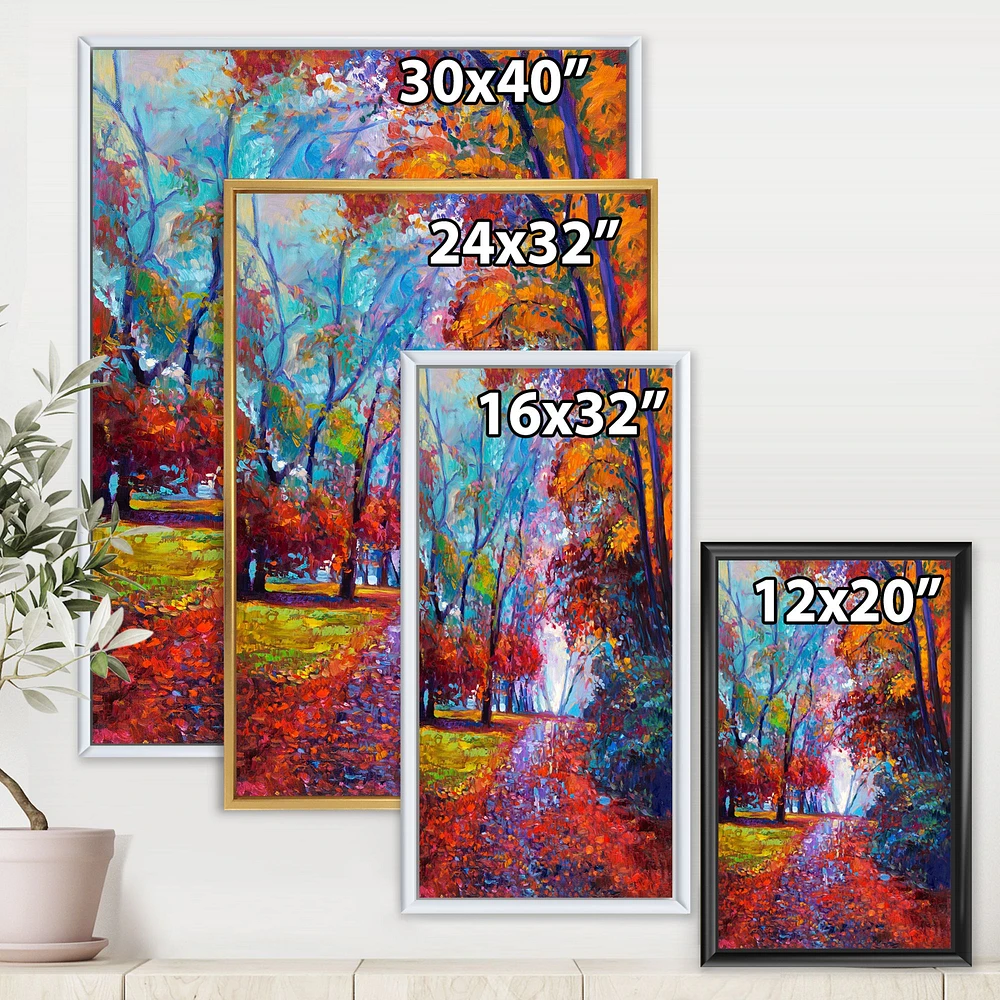 Little Road Through Red Autumn Landscape Wall Art