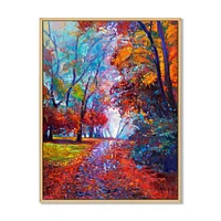 Little Road Through Red Autumn Landscape Wall Art