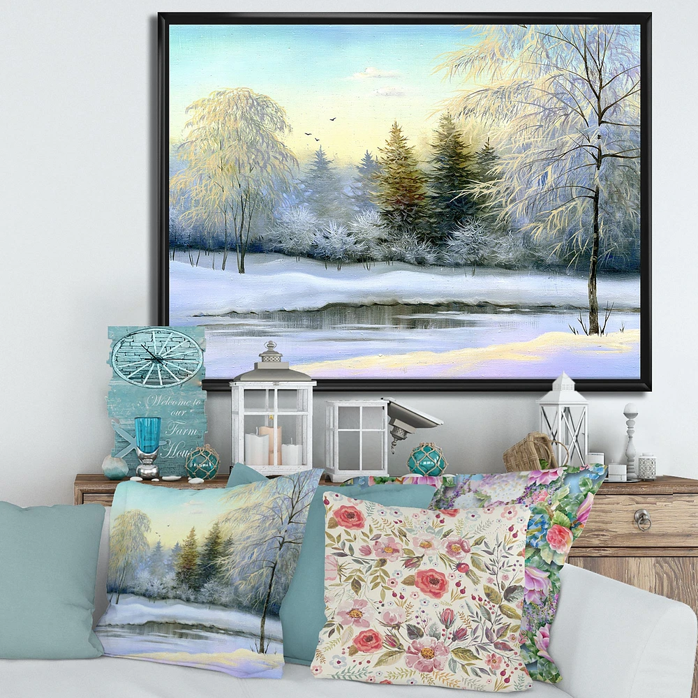 Green Trees in Beautiful Winter Landscape Canvas Wall Art Print