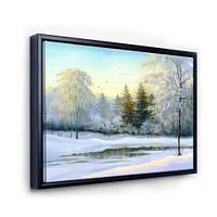 Green Trees in Beautiful Winter Landscape Canvas Wall Art Print