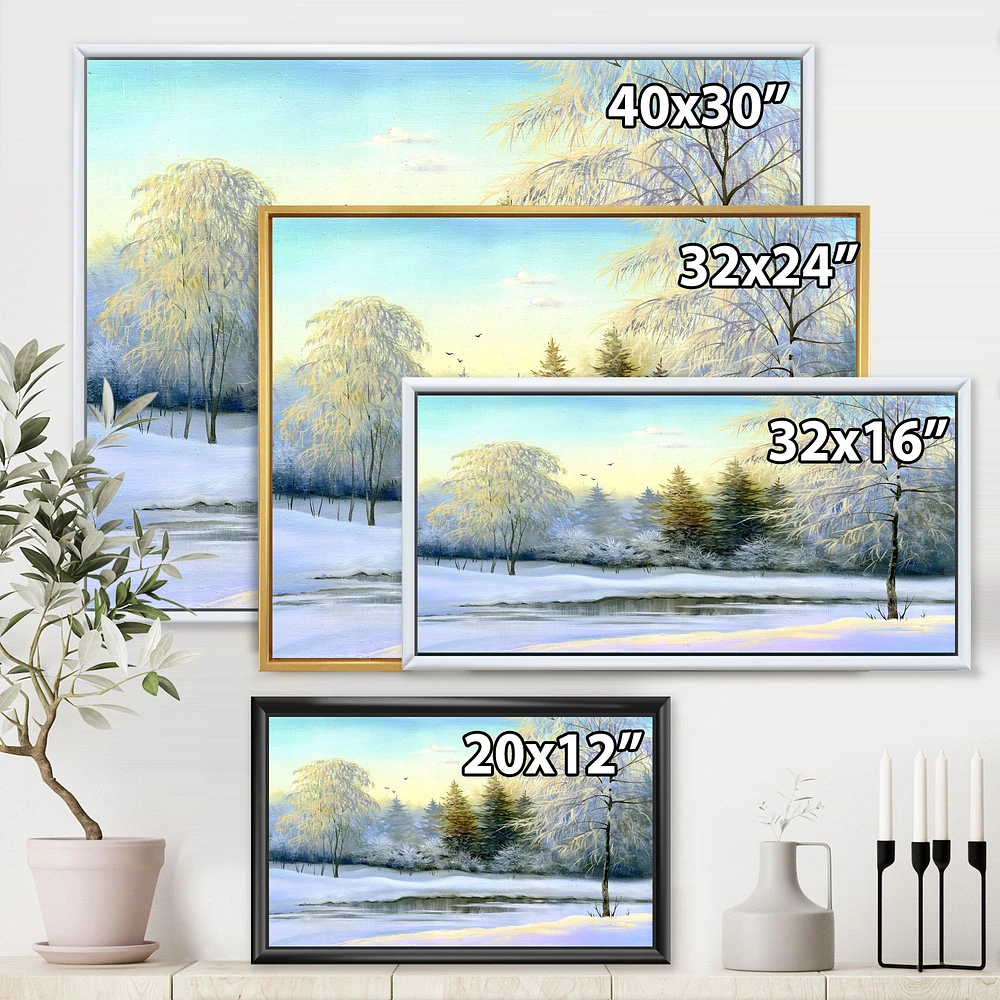 Green Trees in Beautiful Winter Landscape Canvas Wall Art Print