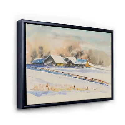 Small VIllage At Sunset Covered with Snow  Canvas Wall Art Print