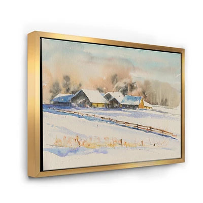 Small VIllage At Sunset Covered with Snow  Canvas Wall Art Print