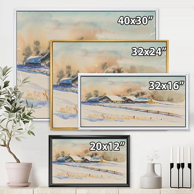 Small VIllage At Sunset Covered with Snow  Canvas Wall Art Print