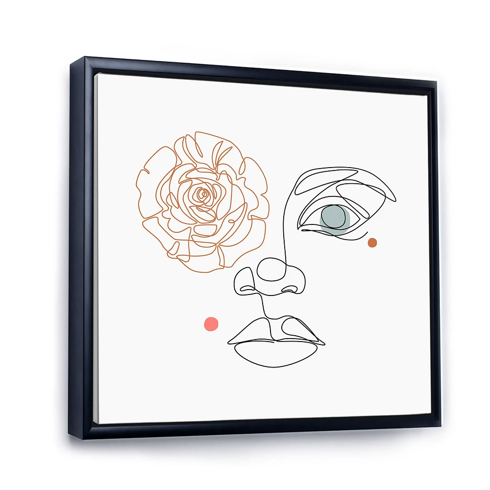 Female Face one Line Drawing with Minimal Shapes Canvas Wall Art Print