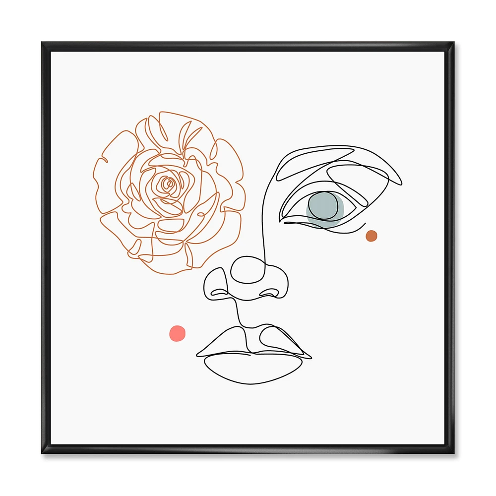 Female Face one Line Drawing with Minimal Shapes Canvas Wall Art Print