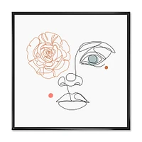 Female Face one Line Drawing with Minimal Shapes Canvas Wall Art Print