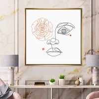 Female Face one Line Drawing with Minimal Shapes Canvas Wall Art Print