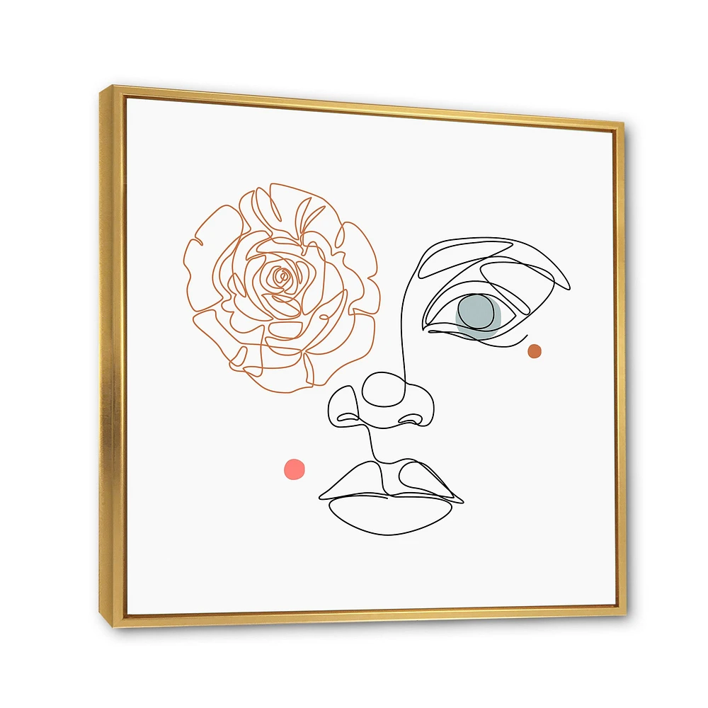 Female Face one Line Drawing with Minimal Shapes Canvas Wall Art Print